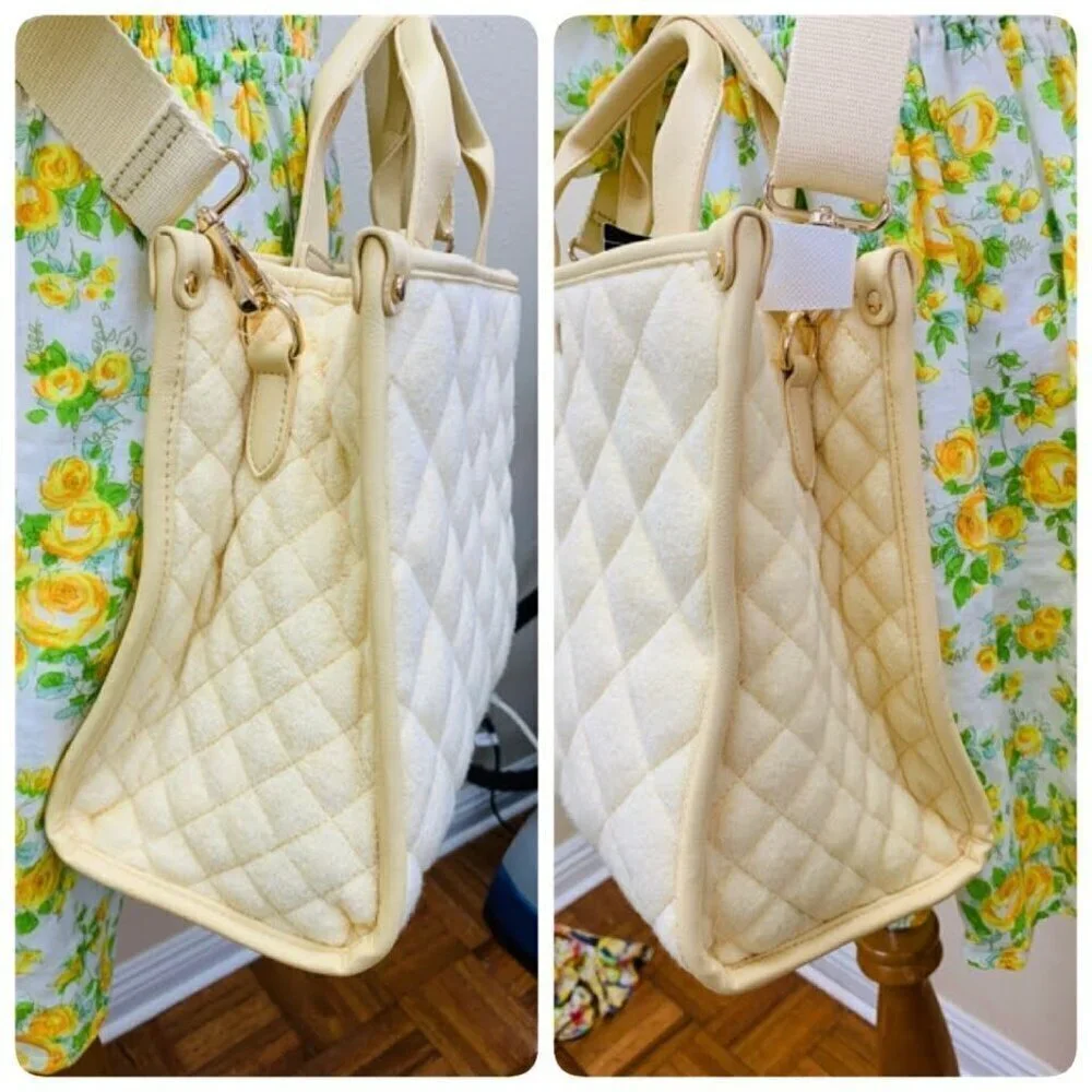 INC Soft Quilted Caitlinn Terry Tote Satchel Crossbody Bag in Butter Yellow